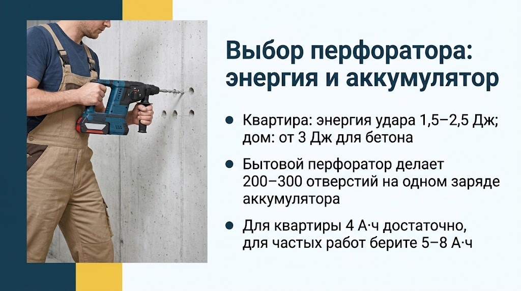 Выбор перфоратора: энергия и аккумулятор