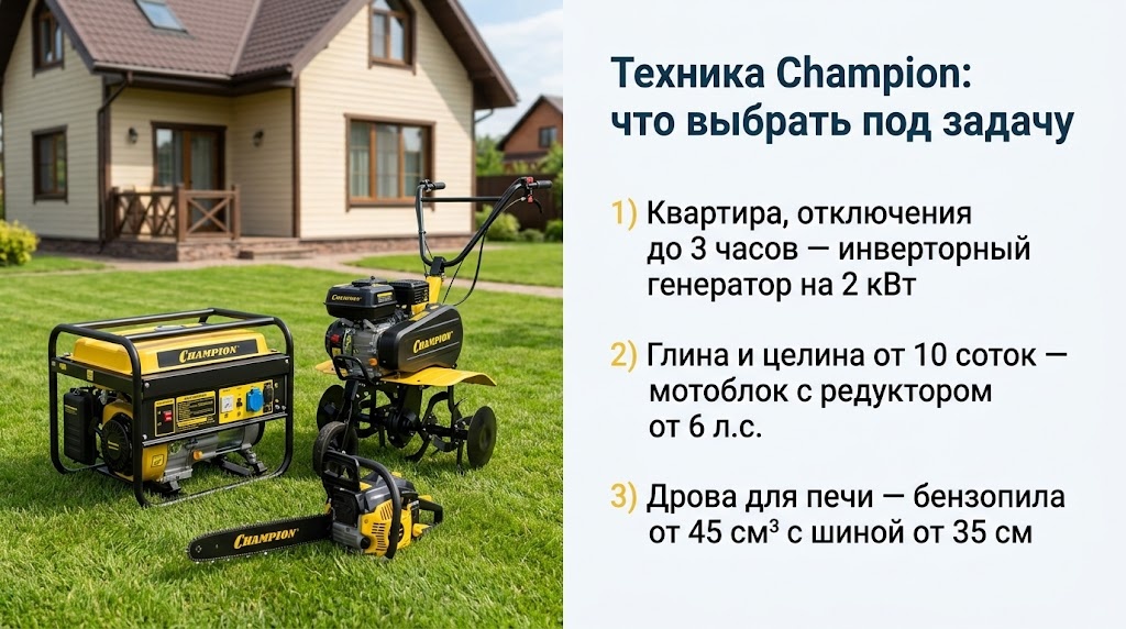 Техника Champion: что выбрать под задачу