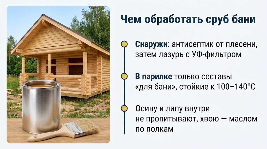 Чем обработать сруб бани