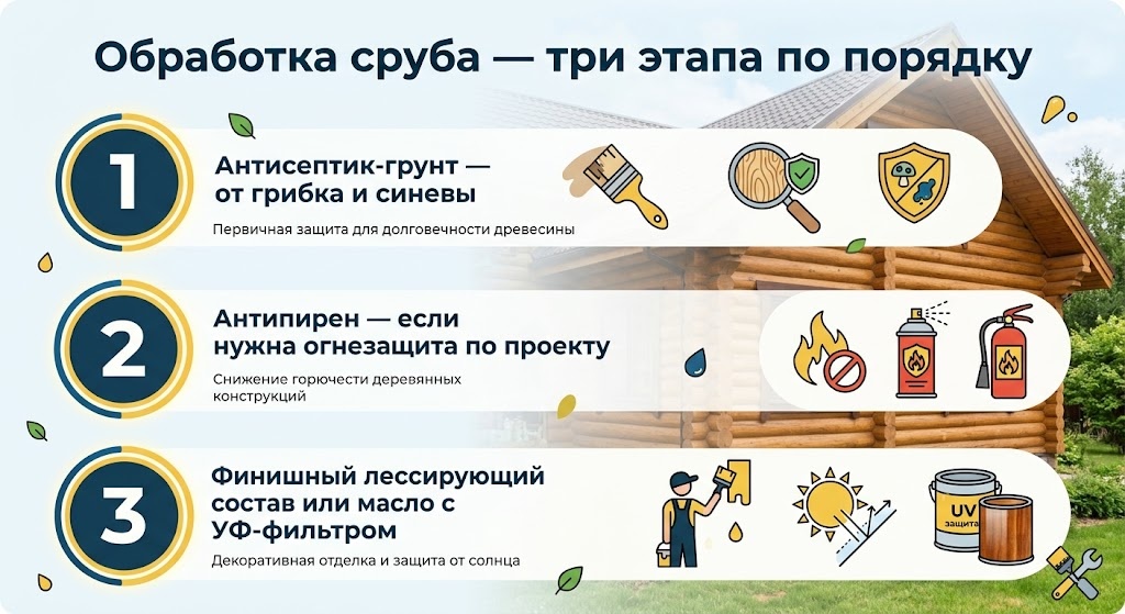 Обработка сруба — три этапа по порядку