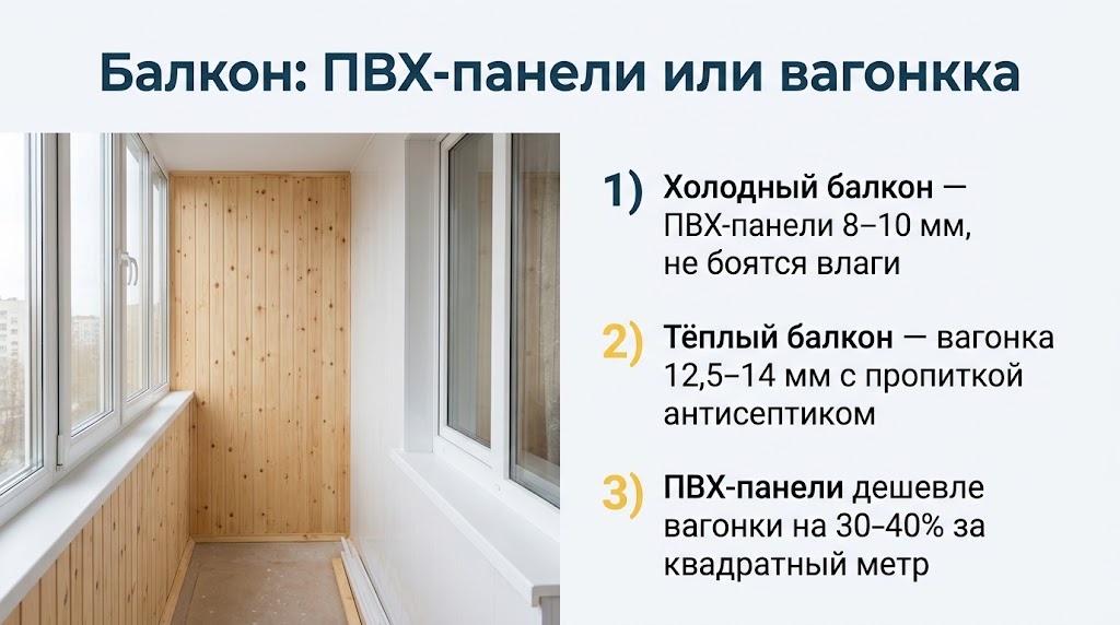 Балкон: ПВХ-панели или вагонка