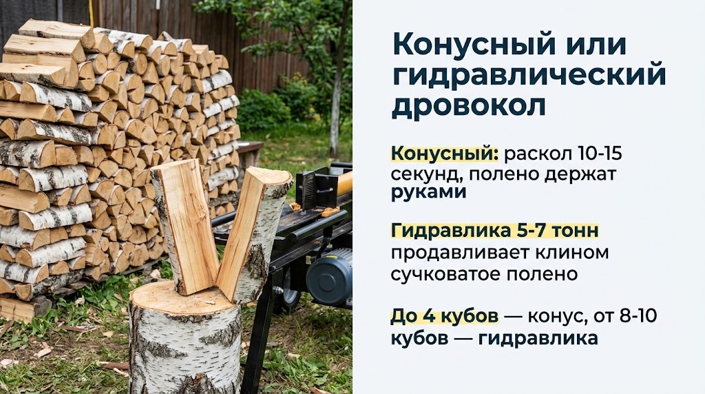 Конусный или гидравлический дровокол