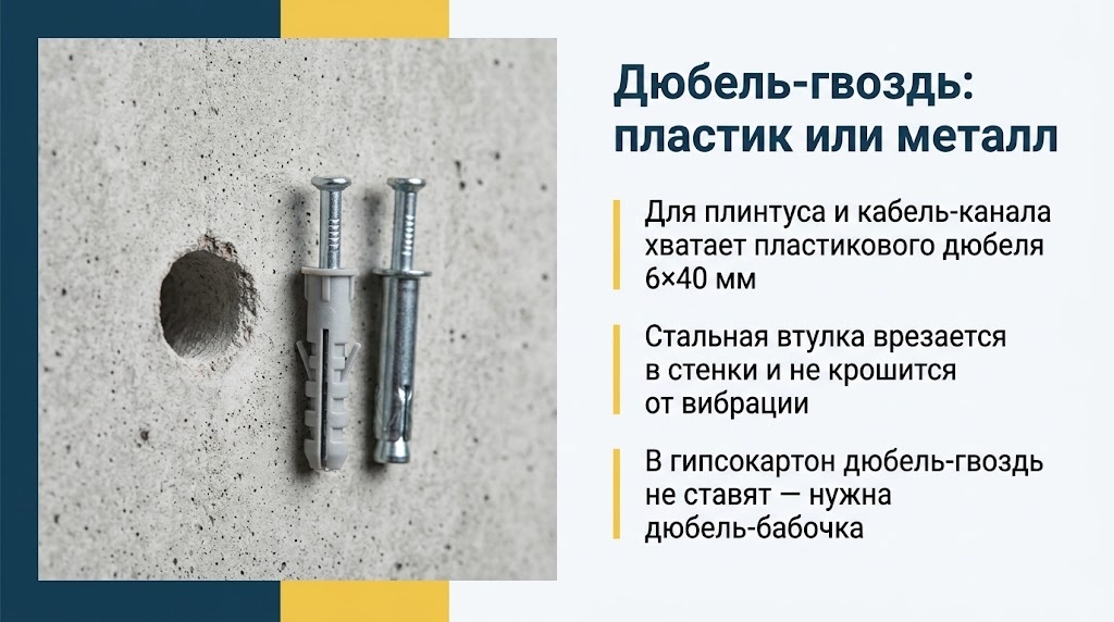 Дюбель-гвоздь: пластик или металл
