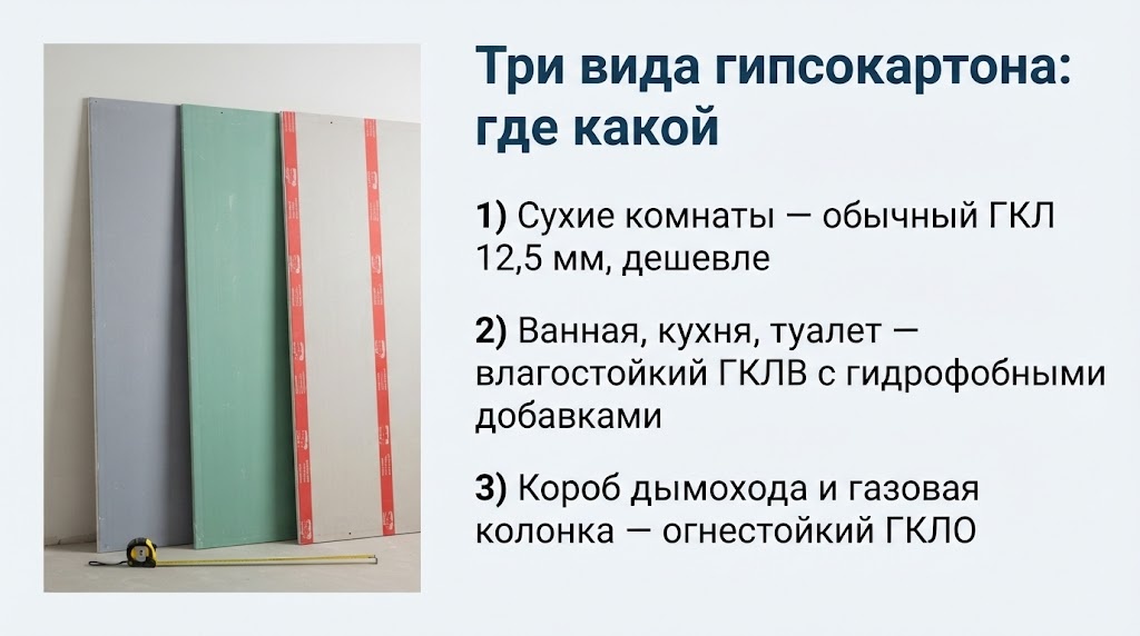 Три вида гипсокартона: где какой