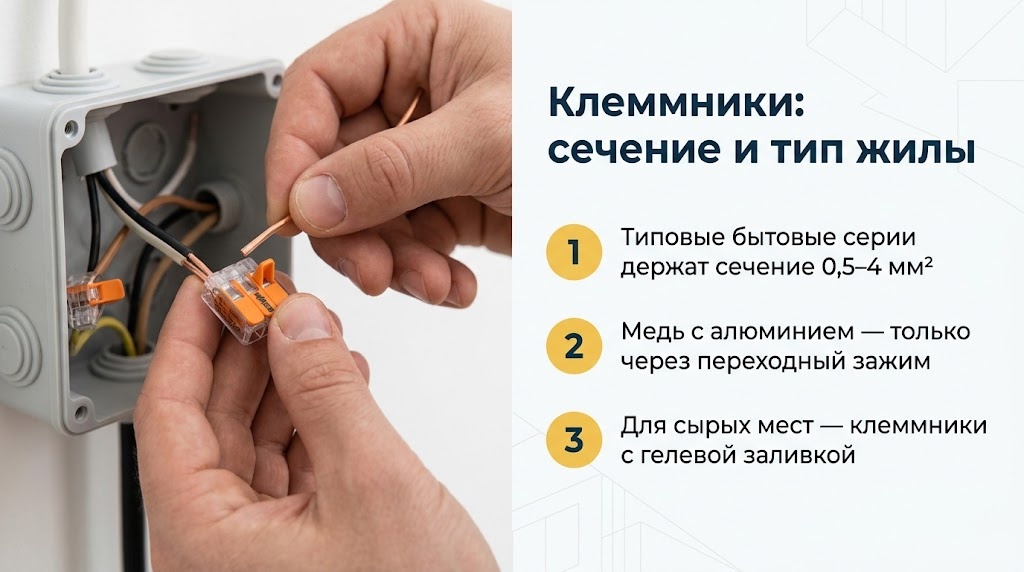 Клеммники: сечение и тип жилы