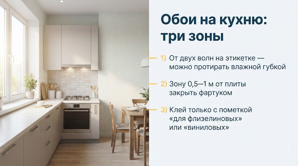 Обои на кухню: три зоны