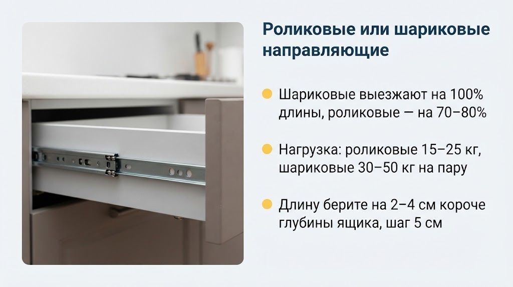 Роликовые или шариковые направляющие