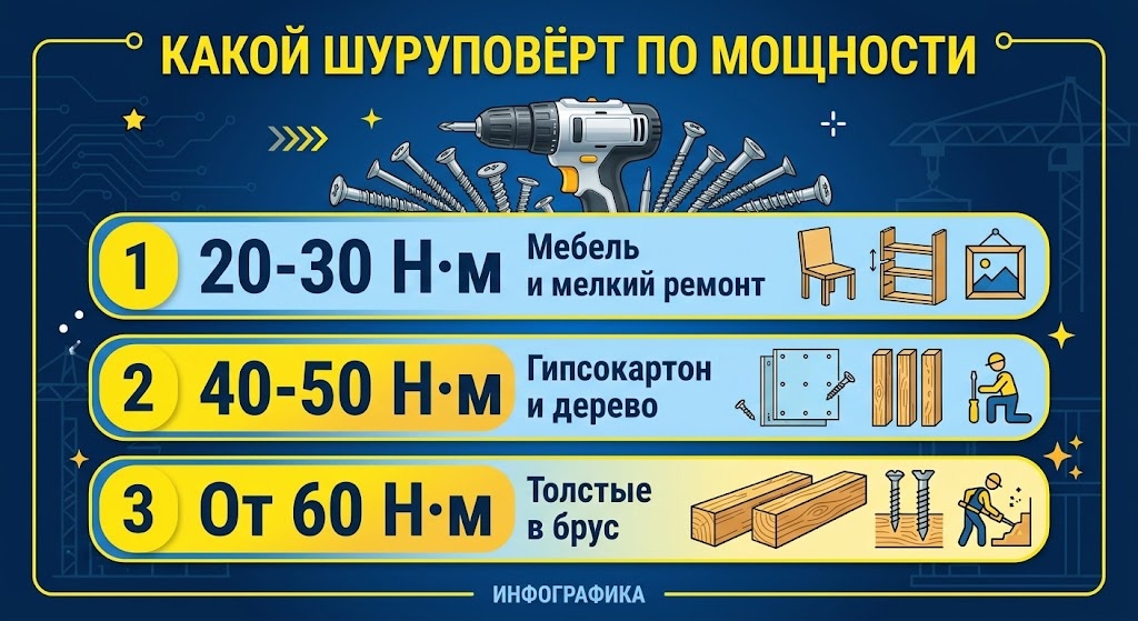 Какой шуруповёрт по мощности