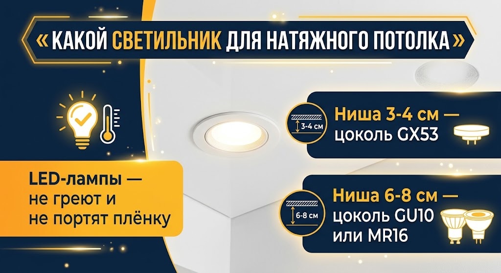 Какой светильник для натяжного потолка